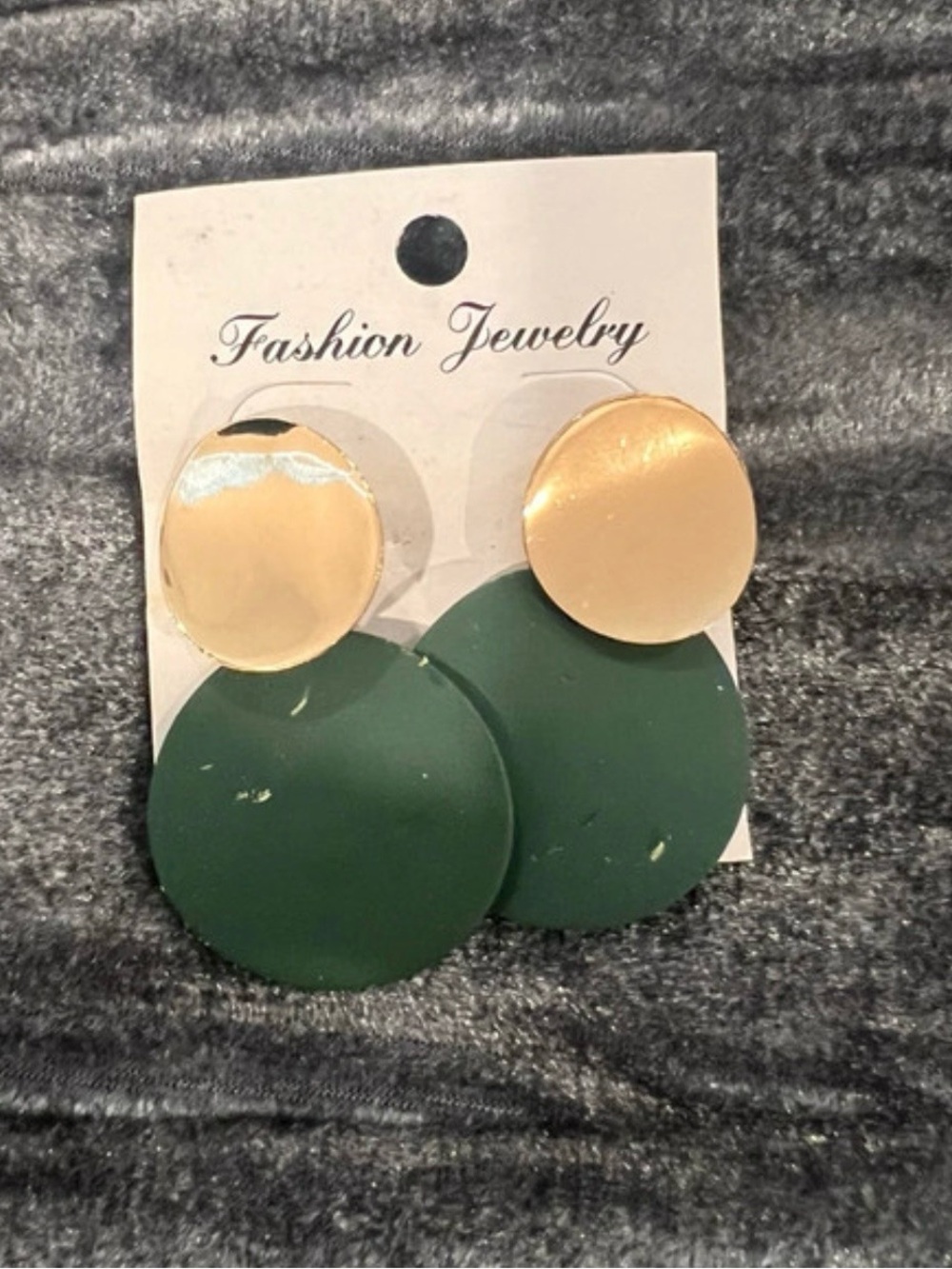 Fashion Jewelry Gold and Dark Green Double Disc Drop Earrings